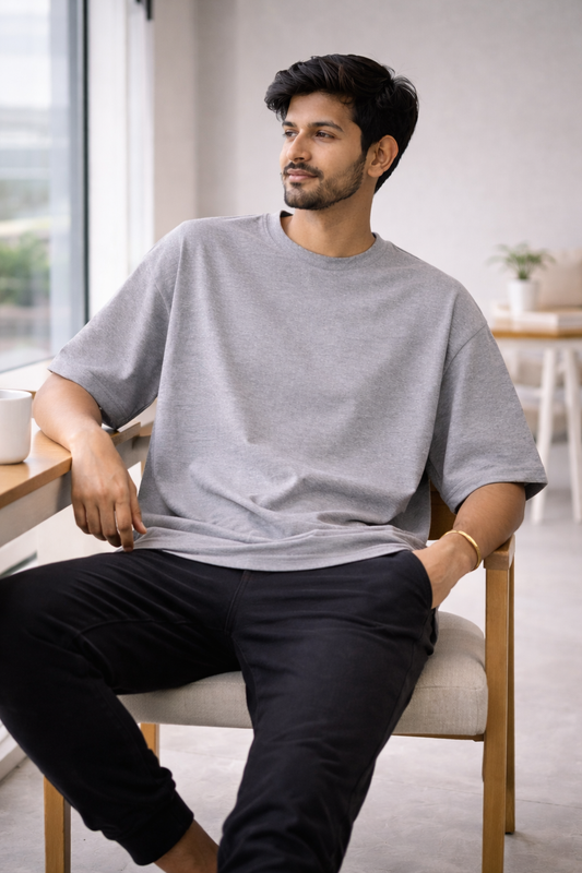 Unisex Oversized Tee - Grey Melange