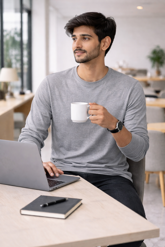 Unisex Full Sleeve Tee- Grey Melange